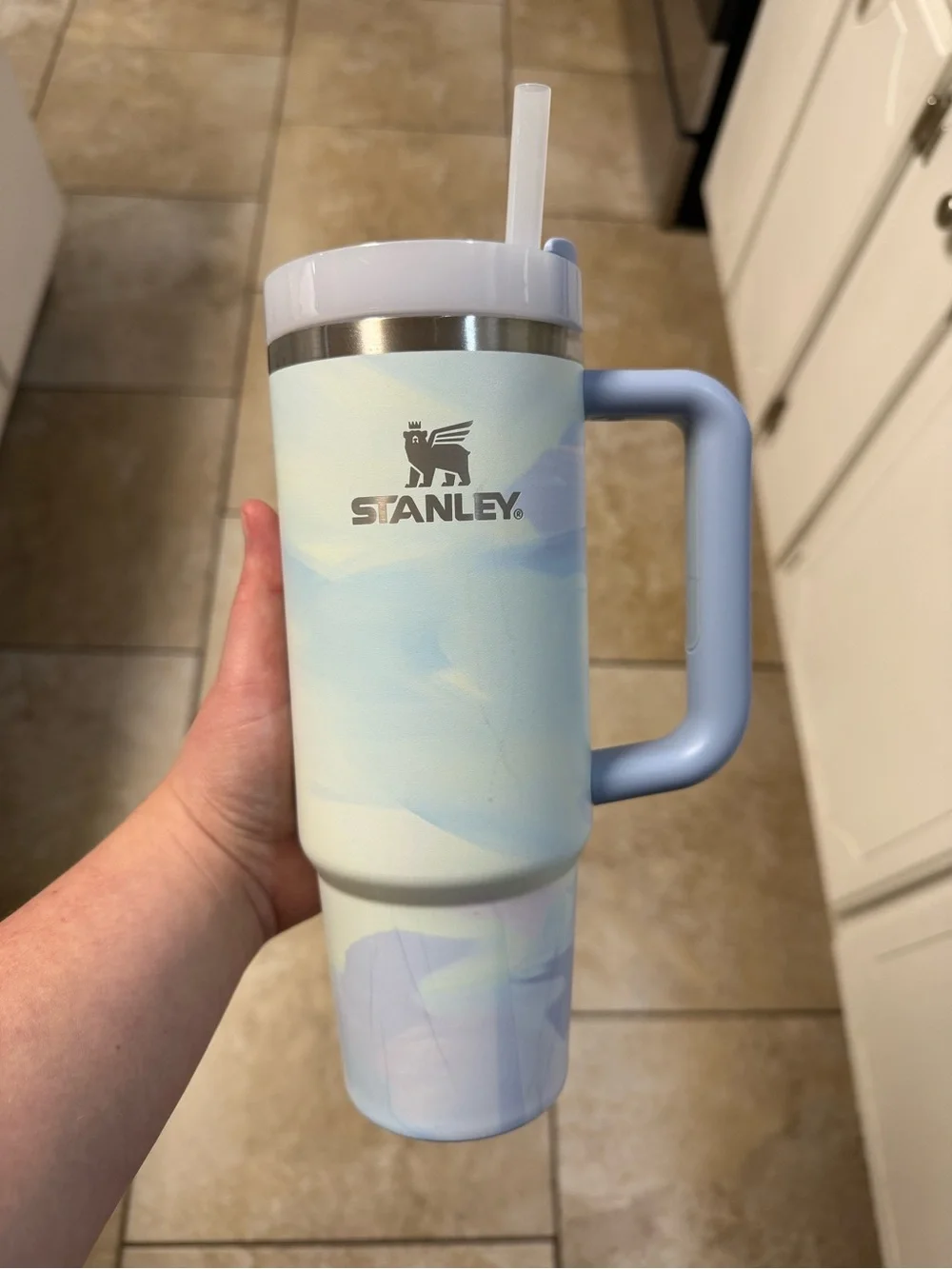Stanley Light Blue Marble Insulated Tumbler with Handle and Straw